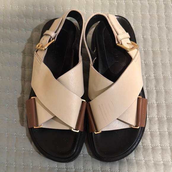 Marni Sandals est size 5.5-6 Fussbett Criss Cross Leather Buckle Heel Strap - Picture 1 of 15